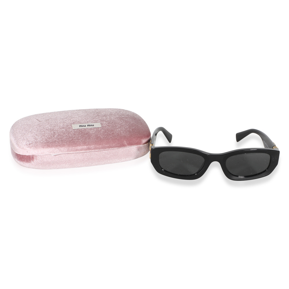 Miu Miu Black Acetate Logo Rectangle Lens Sunglasses